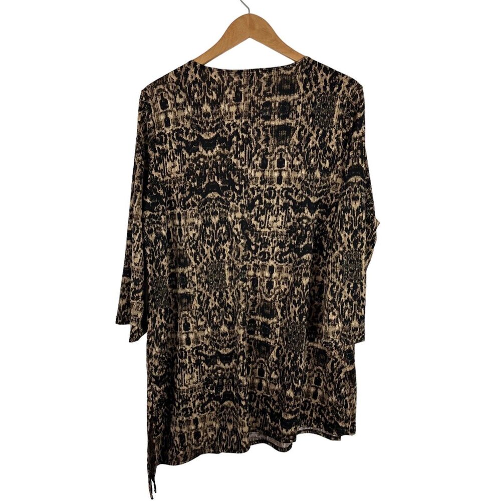 Slinky Brand Tunic Top‎ Women's Size 1X Asymmetric Blouse V Neck Black Brown - Picture 3 of 11